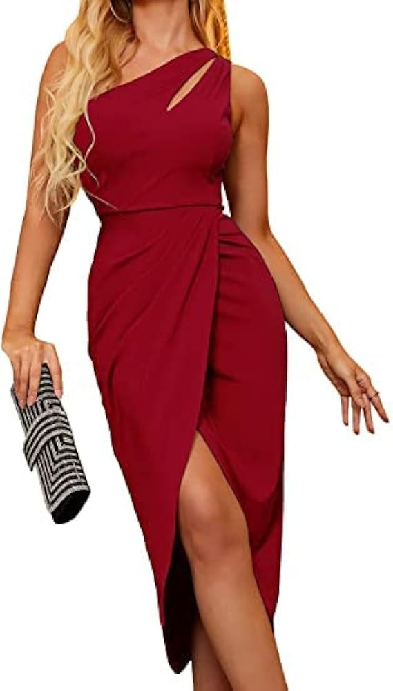 OTTFFSS Cocktail Dress One Shoulder Women's Summer Sexy Cutout Ruched Bodycon Sleeveless Slit Par... | Amazon (US)