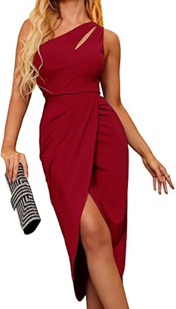 OTTFFSS Cocktail Dress One Shoulder Women's Summer Sexy Cutout Ruched Bodycon Sleeveless Slit Par... | Amazon (US)