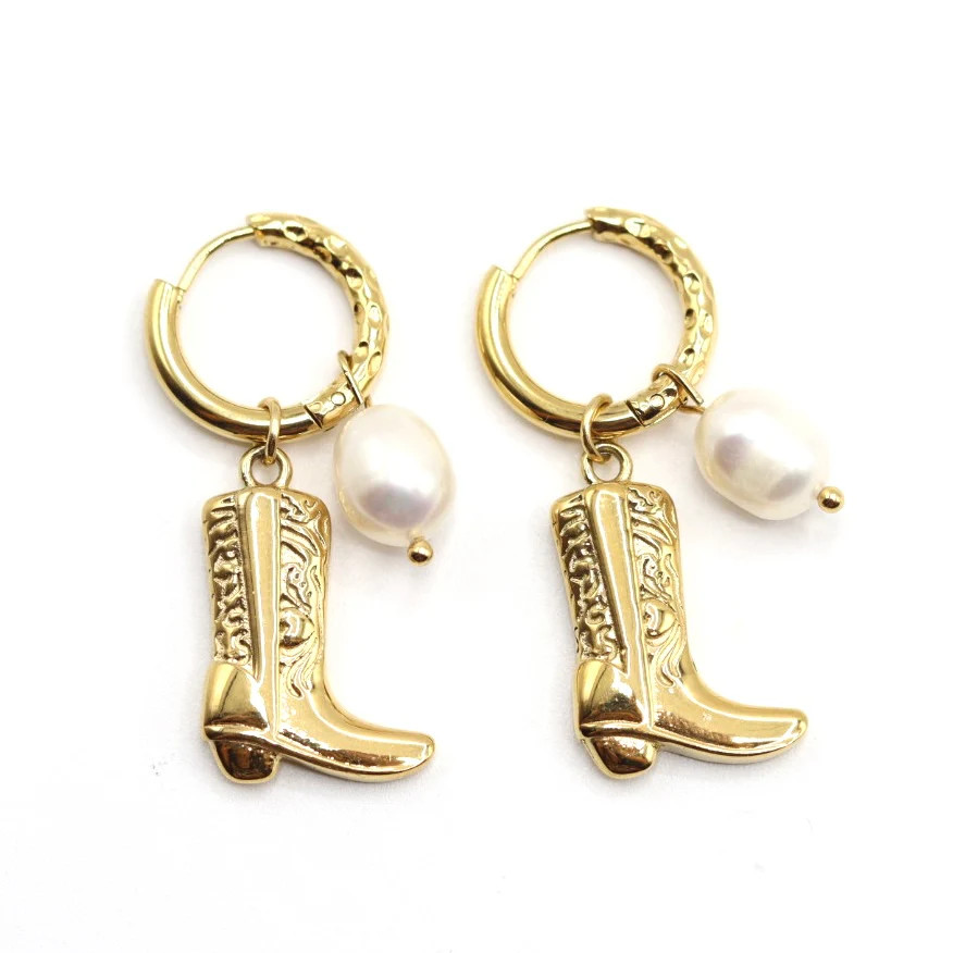 Marla Pearl Cowgirl Boot Charm Earrings | Liv Bella Vita