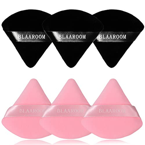 BLAAROOM 6 Pieces Powder Puff Face Makeup Velour Soft Triangle Powder Puffs - for Loose Powder Mineral Powder Body Powder Wet Dry Cosmetic Foundation Sponge Makeup Tool - Black & Pink | Amazon (US)