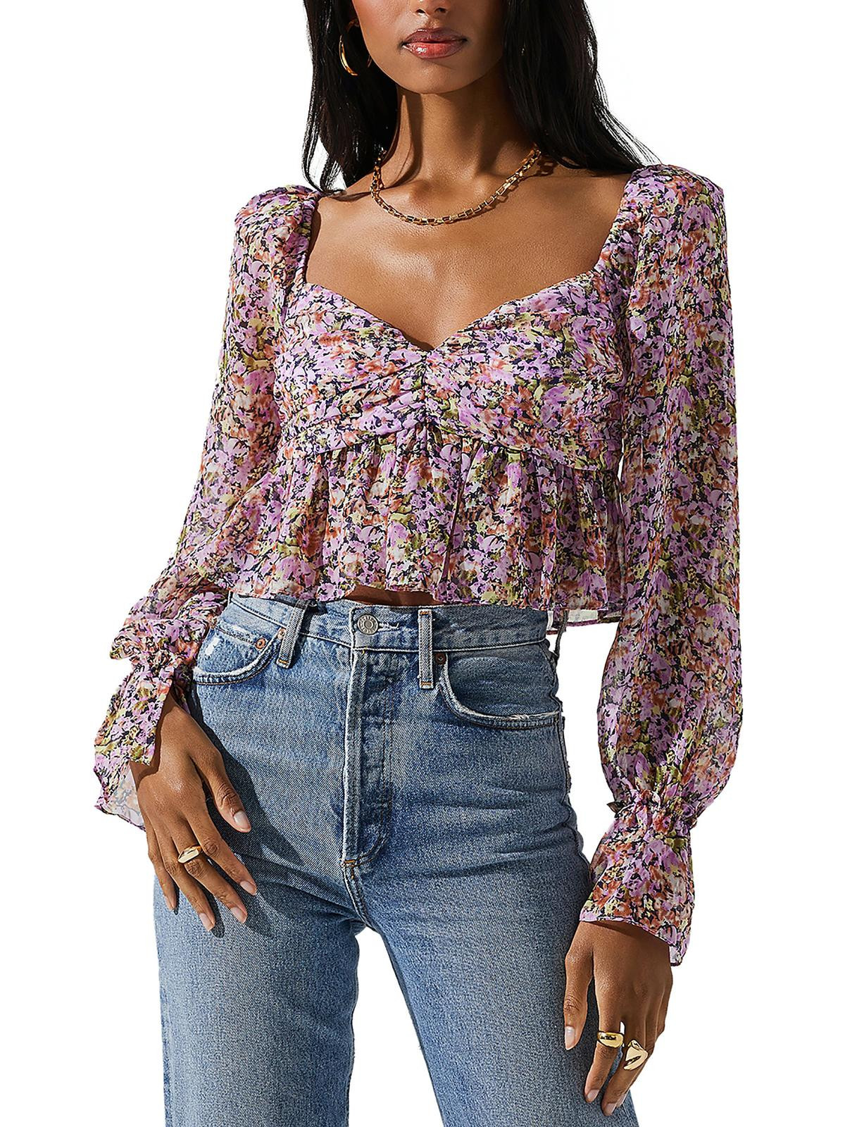 Womens Floral Print Ruffle Cropped | Shop Simon