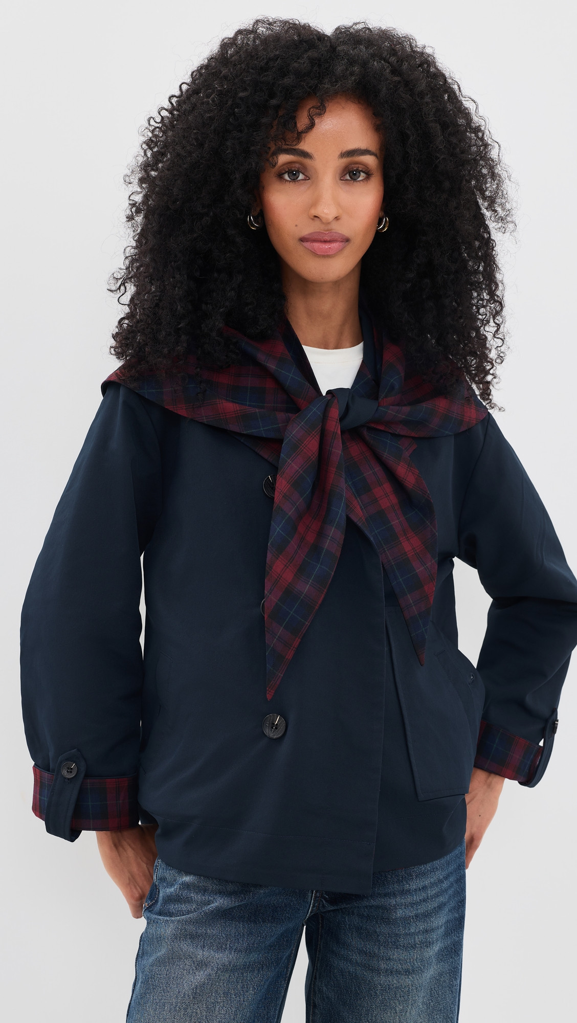 Avec Les Filles Scarf Reversible Barn Jacket Navy/Red Multi XS | Shopbop