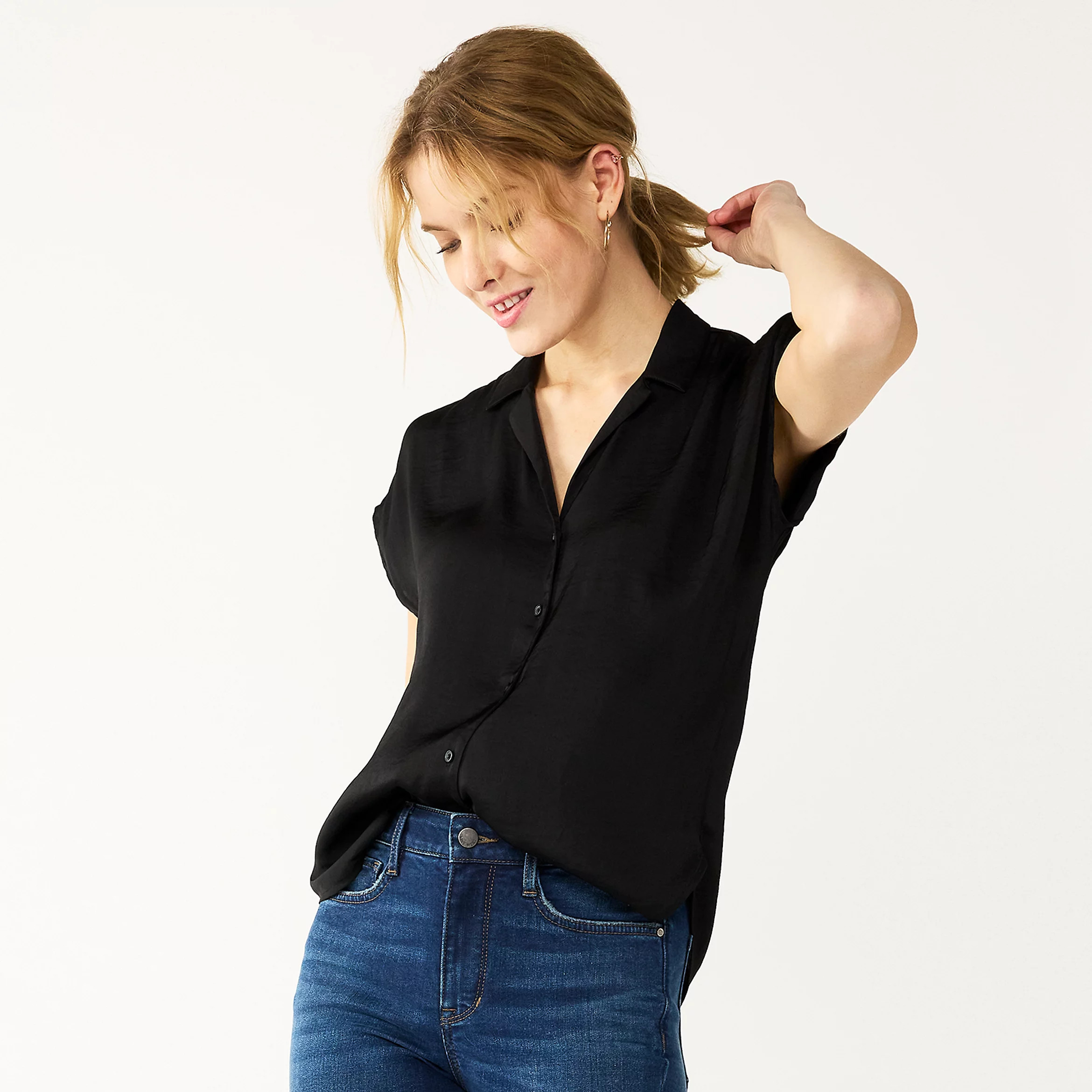 Women's Nine West Short Sleeve Easy Lapel Shirt | Kohl's