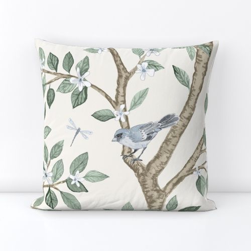 Custom Silver Spruce_ Tan and Soft Blue Elsie's Garden Square Throw Pillow Cover bydanika_herrick | Spoonflower