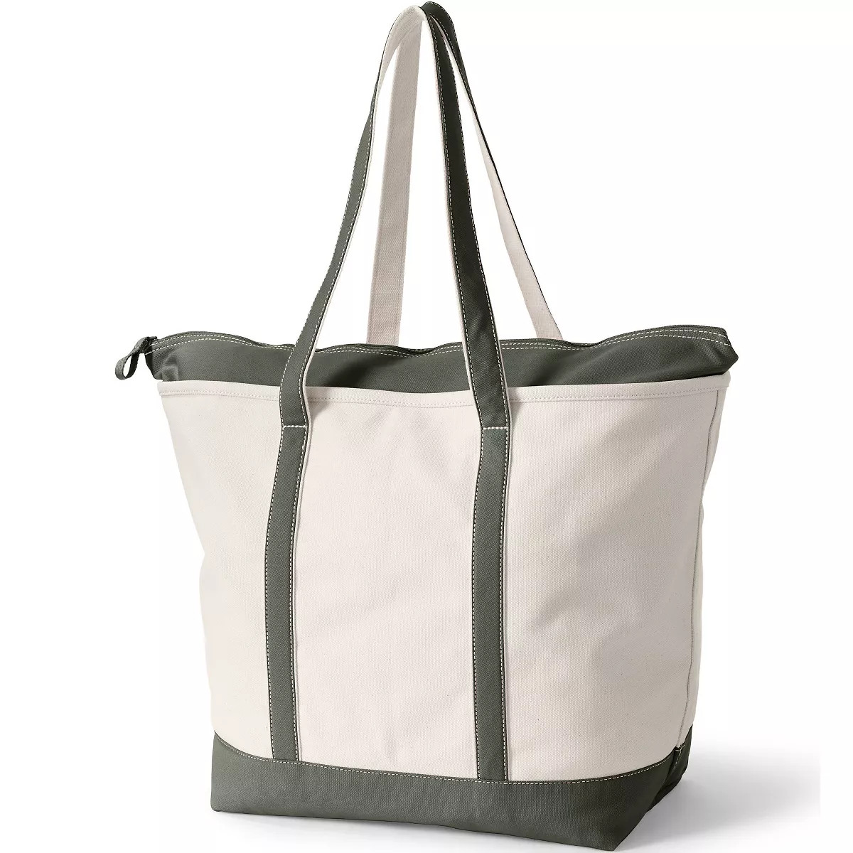 Lands' End Extra Large Natural 5 Pocket Zip Top Long Handle Canvas Tote Bag -  - Natural/Silver G... | Target