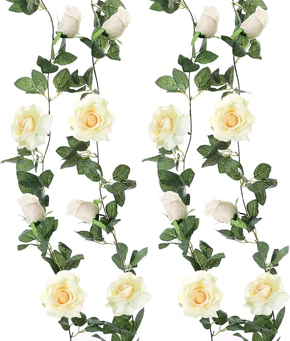 Felice Arts 2 Pack Champagne Flower Garland Each 6.5FT Fake Rose Vine Hanging Spring Garland for ... | Amazon (US)