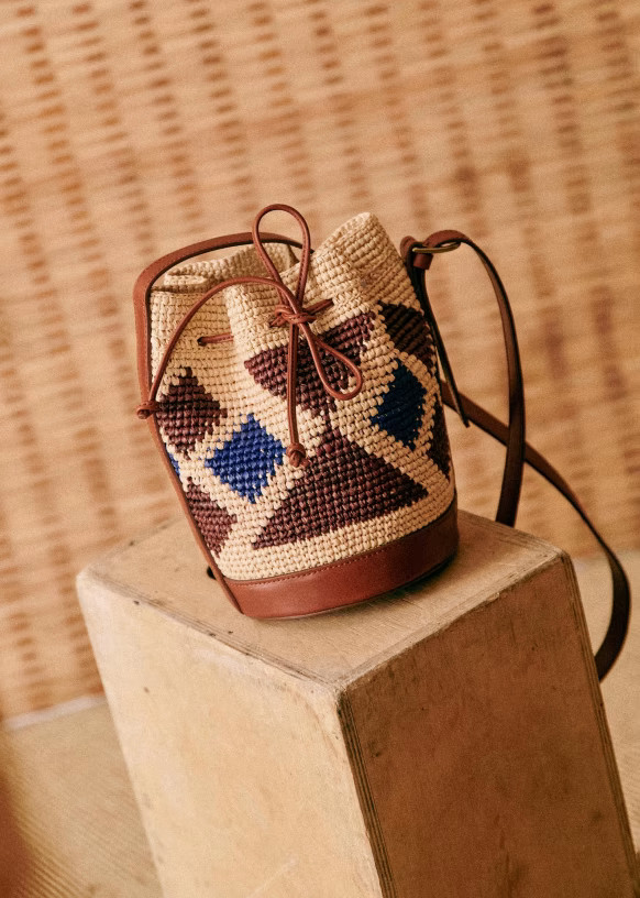 Mini Farrow bag - Raphia losanges bleu multi - Raffia - Sézane | Sezane Paris