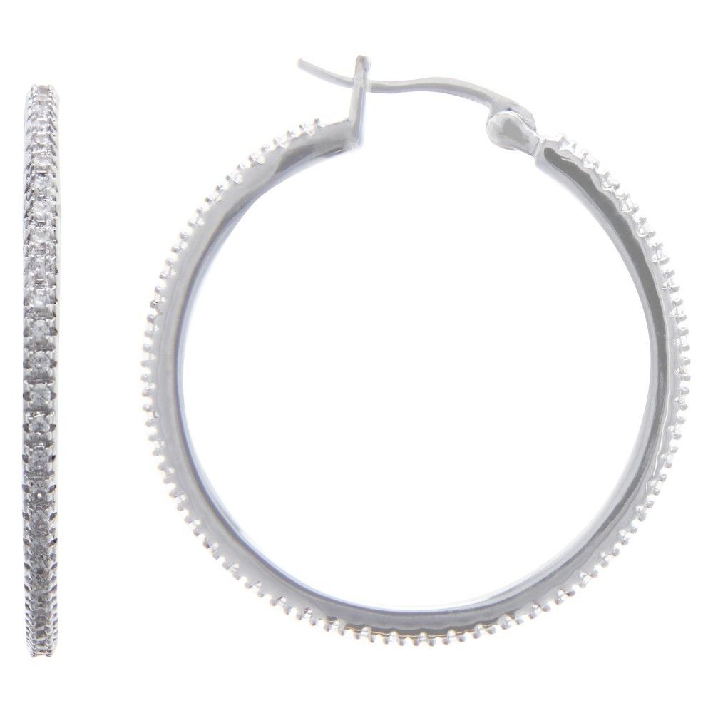 Hoop Earrings Plated Brass Oval - Silver | Target