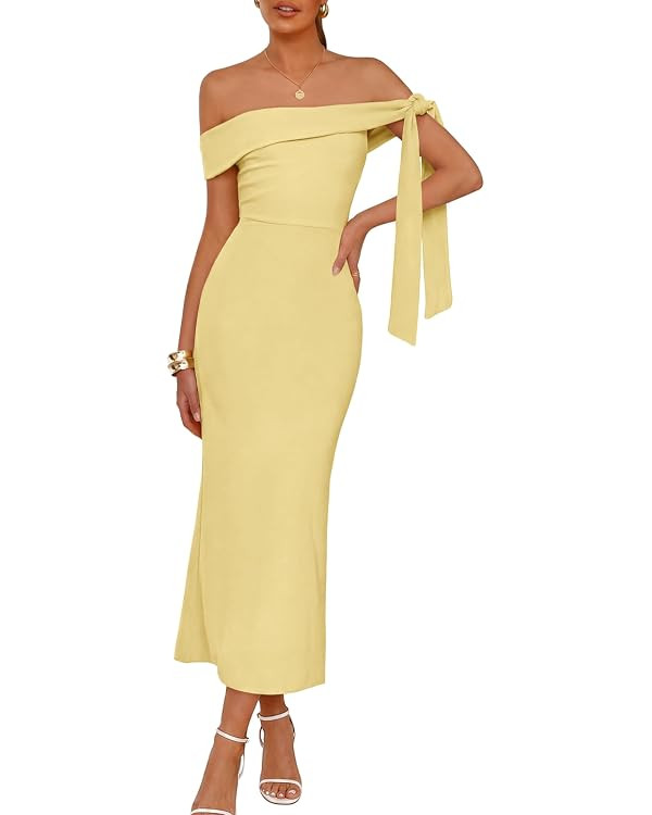 MEROKEETY Women's Summer Off The Shoulder Maxi Dress 2026 Bodycon Wedding Guest Cocktail Formal P... | Amazon (US)