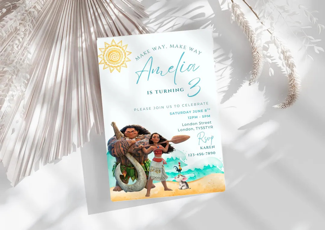 Editable Moana Any Age Invitation, Editable Digital Birthday Invite, Hawaiian Kids Party Template... | Etsy (US)