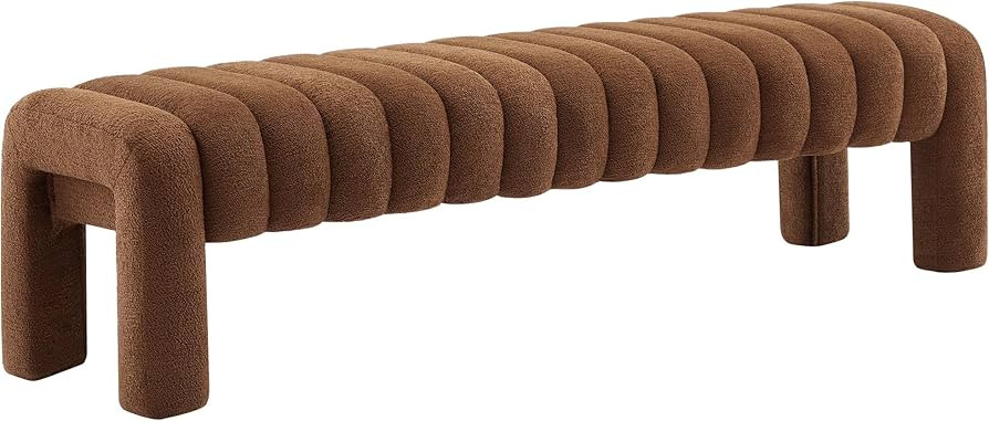 63" Bedroom Bench, Upholstered Entryway Bench, Modern End of Bed Ottoman with Solid Wood Legs and... | Amazon (US)