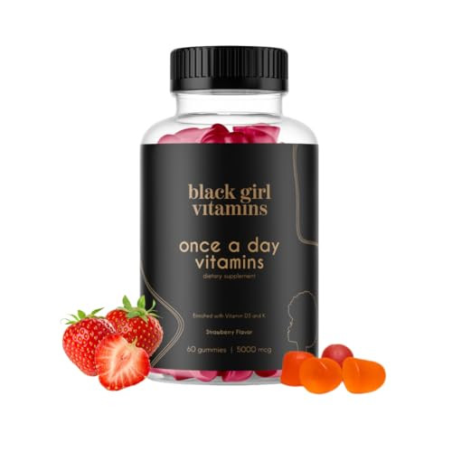 Black Girl Vitamins Once a Day - Womens Multivitamin Gummy - Vitamin A, B, C, E and Zinc. Multivitamin Gummies for Immune Support. Vegan, Gluten-Free. Made in The USA (Strawberry, 30 Day Supply) | Amazon (US)