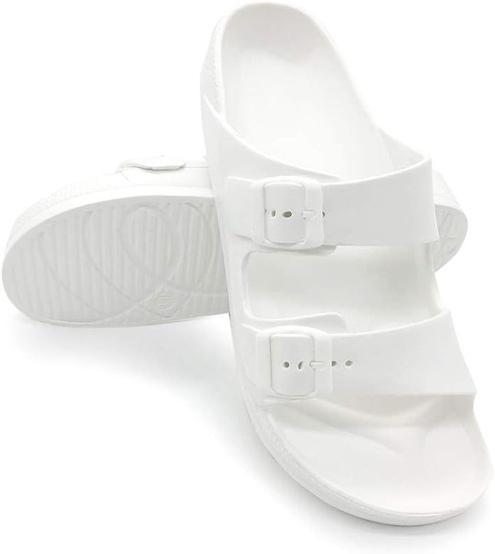 LM Women's Sandals Adjustable EVA Flat Sandals Comfortable Double Buckle Slides Sandals | Amazon (US)