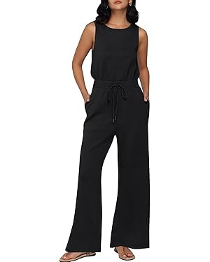 AUTOMET Womens Jumpsuits Dressy Summer Outfits Casual Sleeveless Wide Leg Long Pants Rompers Fash... | Amazon (US)