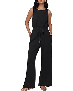 AUTOMET Womens Jumpsuits Dressy Summer Outfits Casual Sleeveless Wide Leg Long Pants Rompers Fash... | Amazon (US)