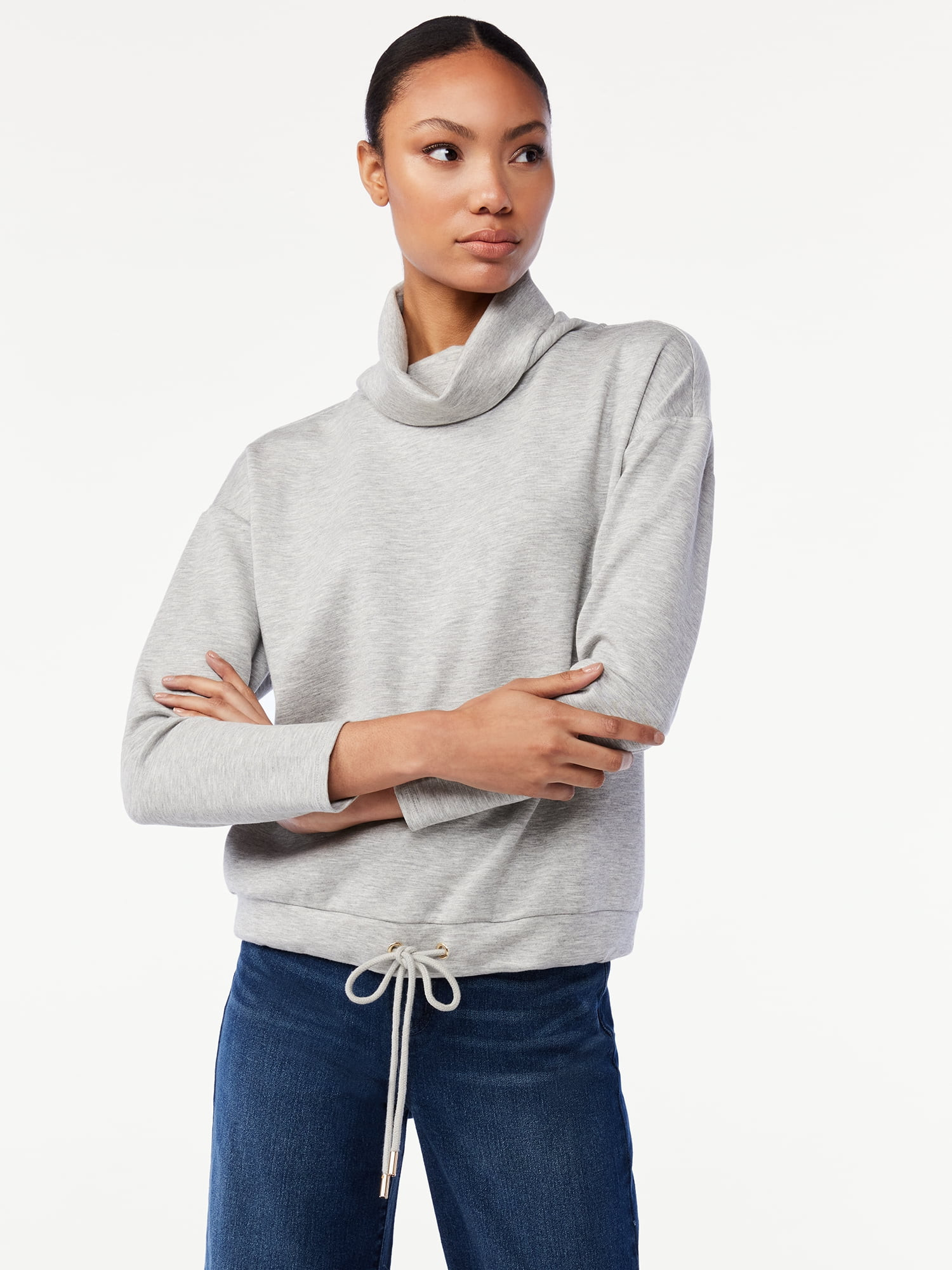 Scoop Women's Scuba Knit Top with Funnel Neck | Walmart (US)