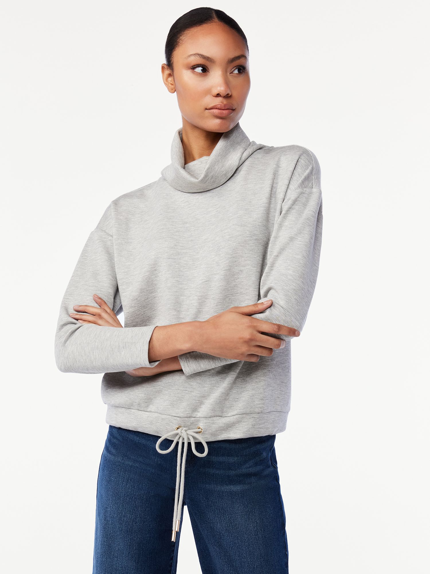 Scoop Women's Scuba Knit Top with Funnel Neck | Walmart (US)