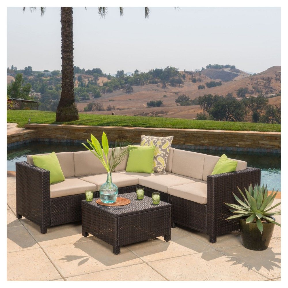 Puerta 6pc All-Weather Wicker Patio V Shaped Chat Set - Dark Brown - Christopher Knight Home | Target