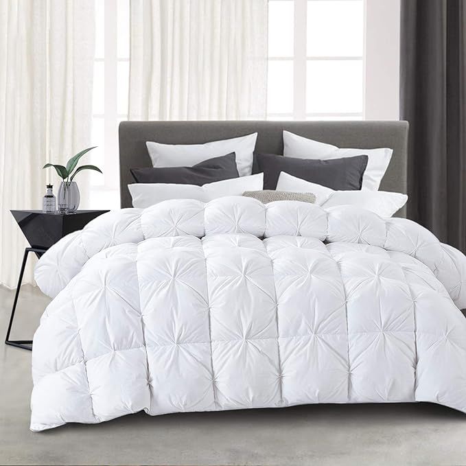 HOMBYS 120x128 Oversized King Feather and Down Comforter, White Pinch Pleat Thick Duvet Insert wi... | Amazon (US)