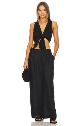 Dalaila Tie Top | Black Crop Top | Black Wide Leg Pants Outfit | Black Vacation Pants Black Pant Set | Revolve Clothing (Global)