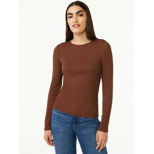 Free Assembly Women's Ribbed Crewneck Top with Long Sleeves - Walmart.com | Walmart (US)