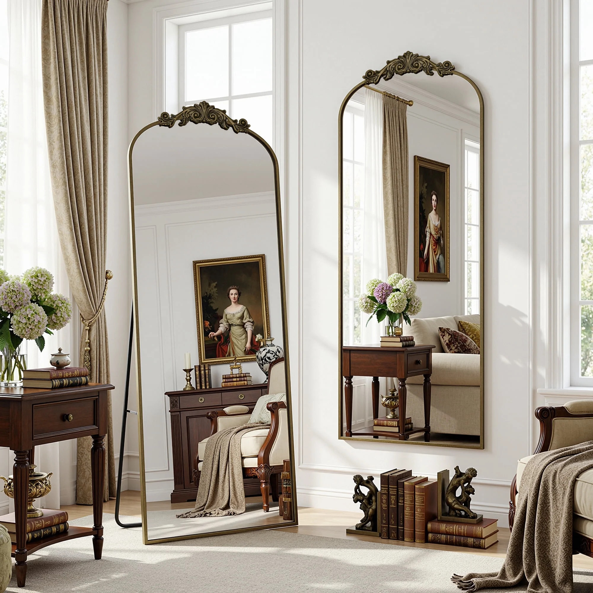 Cuteday 65"x24" Arched Full Length Mirror Metal Vintage Mirror Baroque Style,Bronze | Walmart (US)