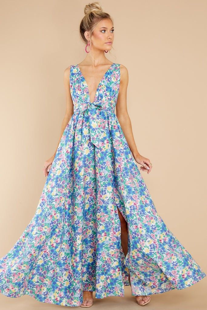 Beautiful And Breezy Blue Floral Print Maxi Dress | Red Dress 