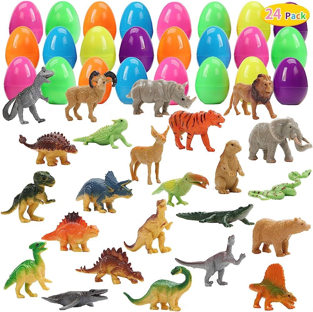 CUTE STONE 24 Pack Filled Easter Eggs with Dinosaurs and Animals, Easter Basket Stuffers Easter P... | Amazon (US)