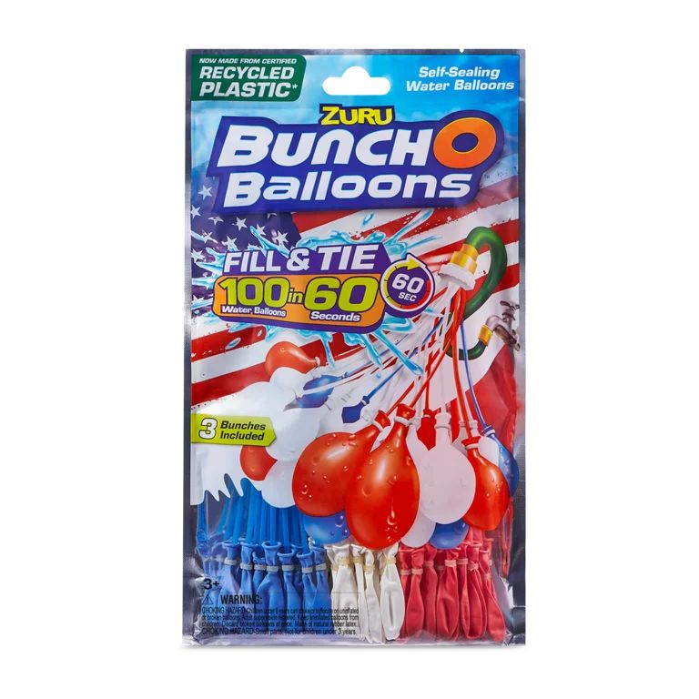 Bunch O Balloons 100 Red, White, and Blue Rapid-Filling Self-Sealing Water Balloons (3 Pack) by Z... | Walmart (US)