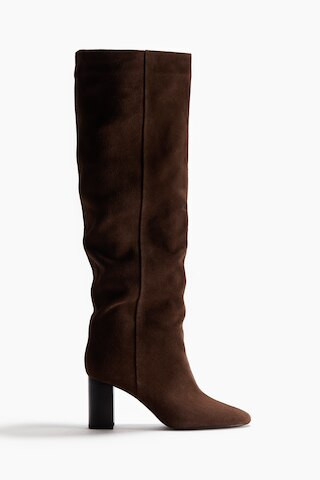 H & M - Knee-High Split Suede Boots - Dark Brown | H&M (US + CA)