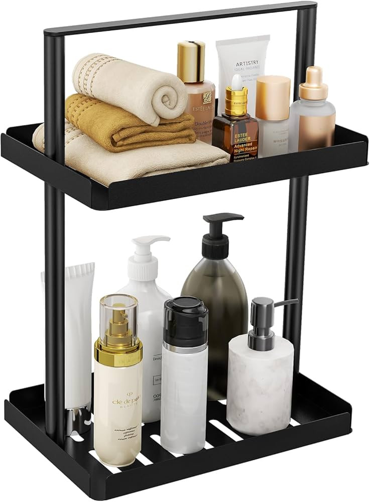 2 Tier Bathroom Counter Organizer, Vanity Organizer for Bathroom Corner Shelf, Metal Standing Sho... | Amazon (US)