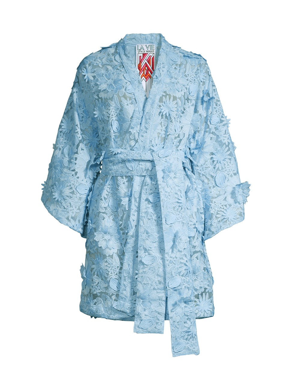Women's Lace & Appliqué Wrap Minidress - Baby Blue | Saks Fifth Avenue