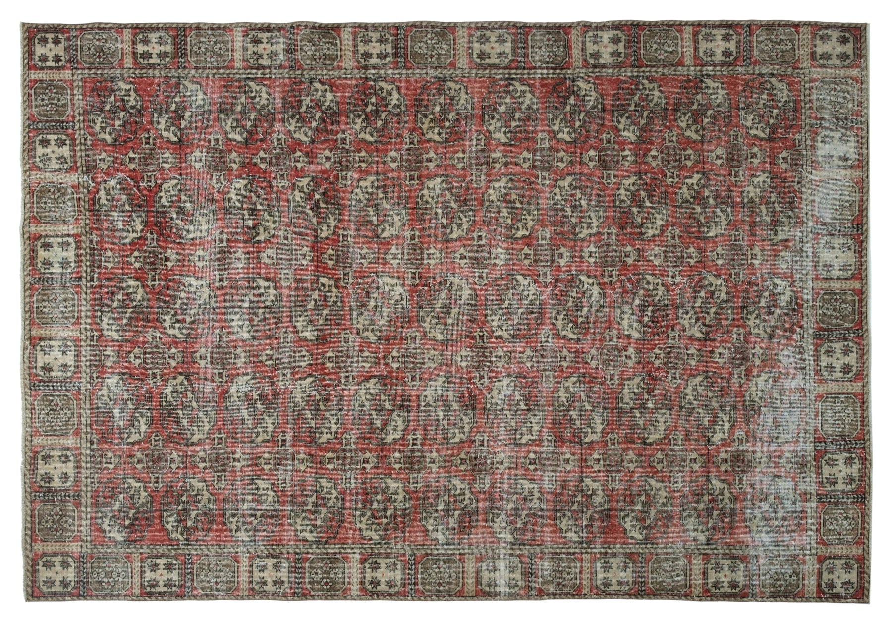7' X 10' Vintage Distressed Rug, Red - Quelenne | Revival Rugs Inc