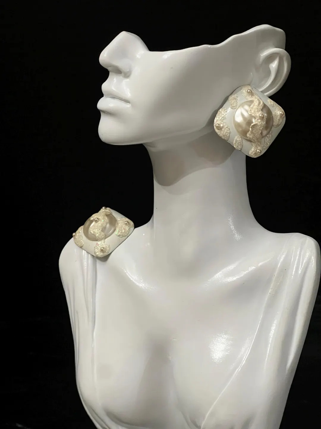 1980s Faux Pearl Statement Earrings – Ivory Gold Textured Runway Pierced Jewelry | Etsy (US)