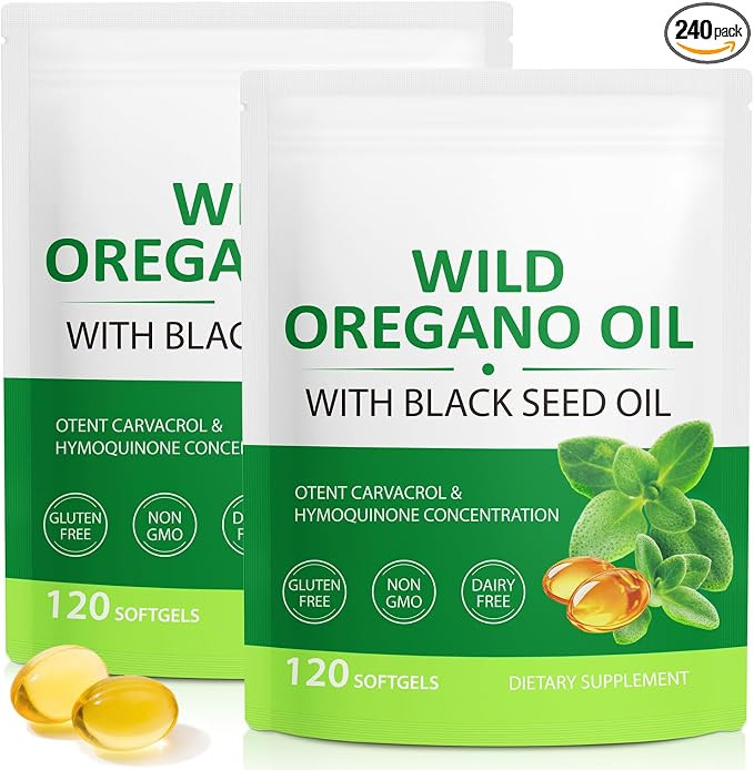 Oil of Oregano Softgels 6000mg, 2 in 1 Formulated with Black Seed Oil 200mg, Immune Support, Oreg... | Amazon (US)