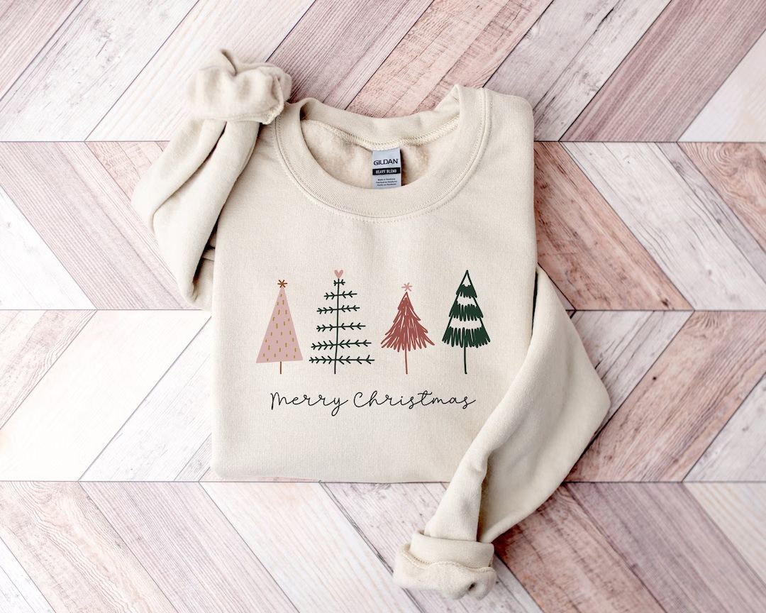 Merry Christmas Sweatshirt Christmas Trees Shirt Christmas - Etsy | Etsy (US)