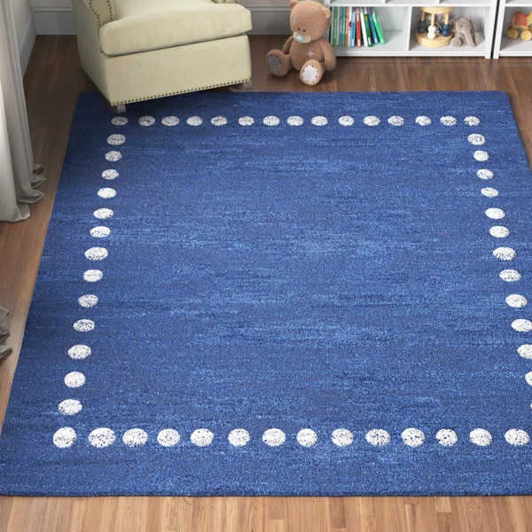 Polka Dots Handmade Tufted Wool Area Rug in Navy | Wayfair North America