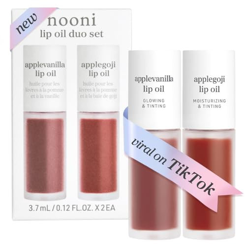 NOONI Korean Lip Oil Set - Applevanilla & Applegoji - Long-Lasting, Moisturizing, Revitalizing Lip Gloss Stain Makeup for Dry Lips - Waterproof, No Peel Off, Stocking Stuffers (2EA, 0.12 fl oz) | Amazon (US)