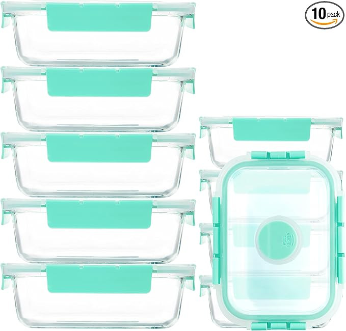 YANGNAY 10 Pack Glass Meal Prep Containers with Steam Vent, Food Storage Containers with Airtight... | Amazon (US)
