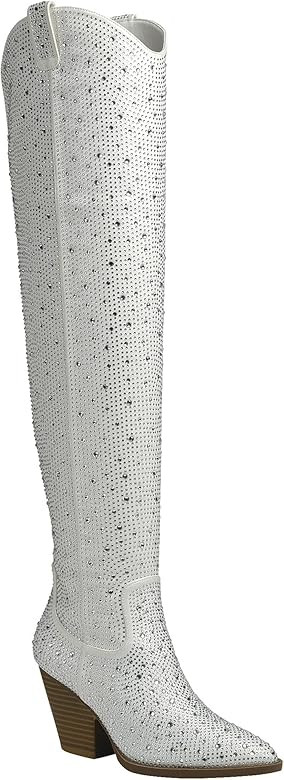 ABSOLEX Women Western Cowgirl Cowboy Pointed Toe Rhinestone Mid-Calf Over the Knee Boots | Amazon (US)