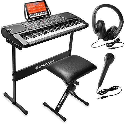 Hamzer 61-Key Portable Electronic Keyboard Piano with Stand, Stool, Headphones, Microphone & Sticker | Amazon (US)