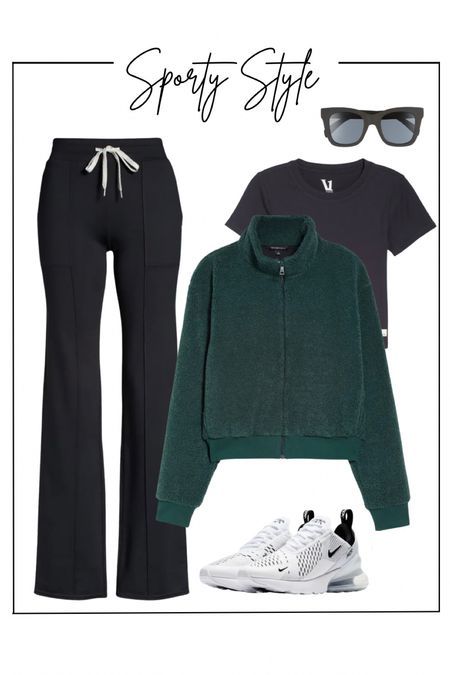 Athleisure chic!  Loving this flare high waisted sweatpants silhouette.  Pairs perfectly with a cropped tee and fleece jacket. #athleisure

#LTKunder100 #LTKfit #LTKSeasonal
