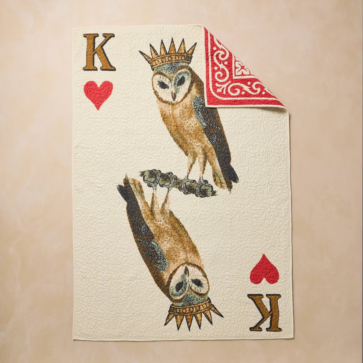 John Derian for Target 70"x50" Reversable King of Hearts Owl Card Quilt | Target