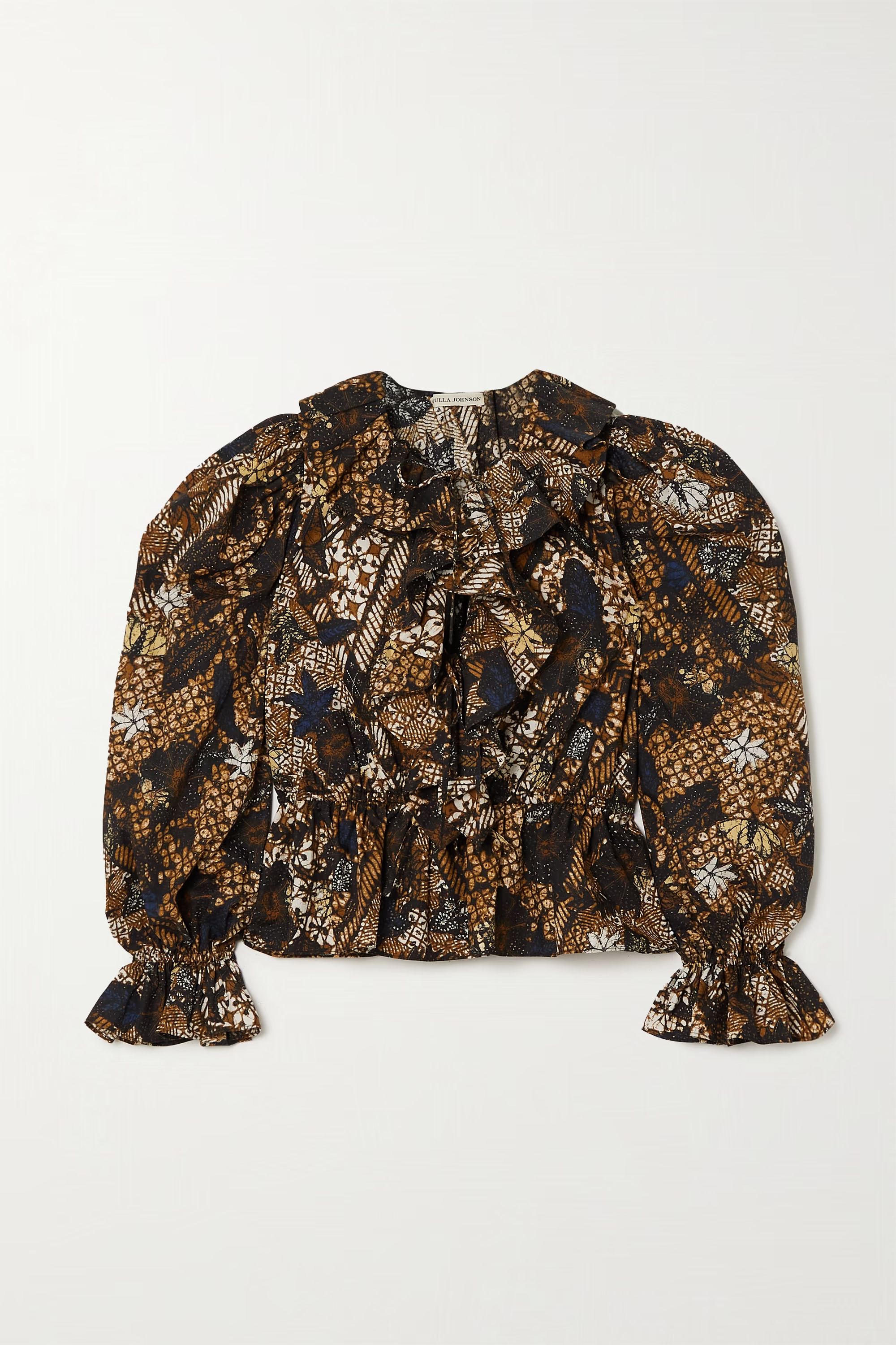 Brown Kalila ruffled printed cotton blouse | ULLA JOHNSON | NET-A-PORTER | NET-A-PORTER (US)