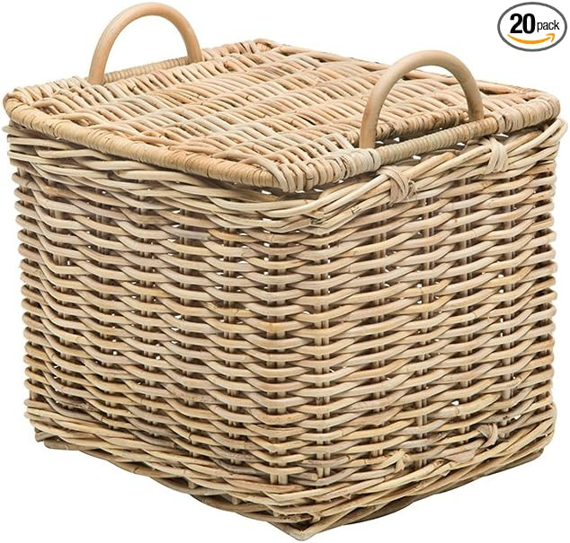 KOUBOO Rattan Core Rectangular Storage Basket, Wicker Basket with Lid, Living Room Basket, Toy Ba... | Amazon (US)