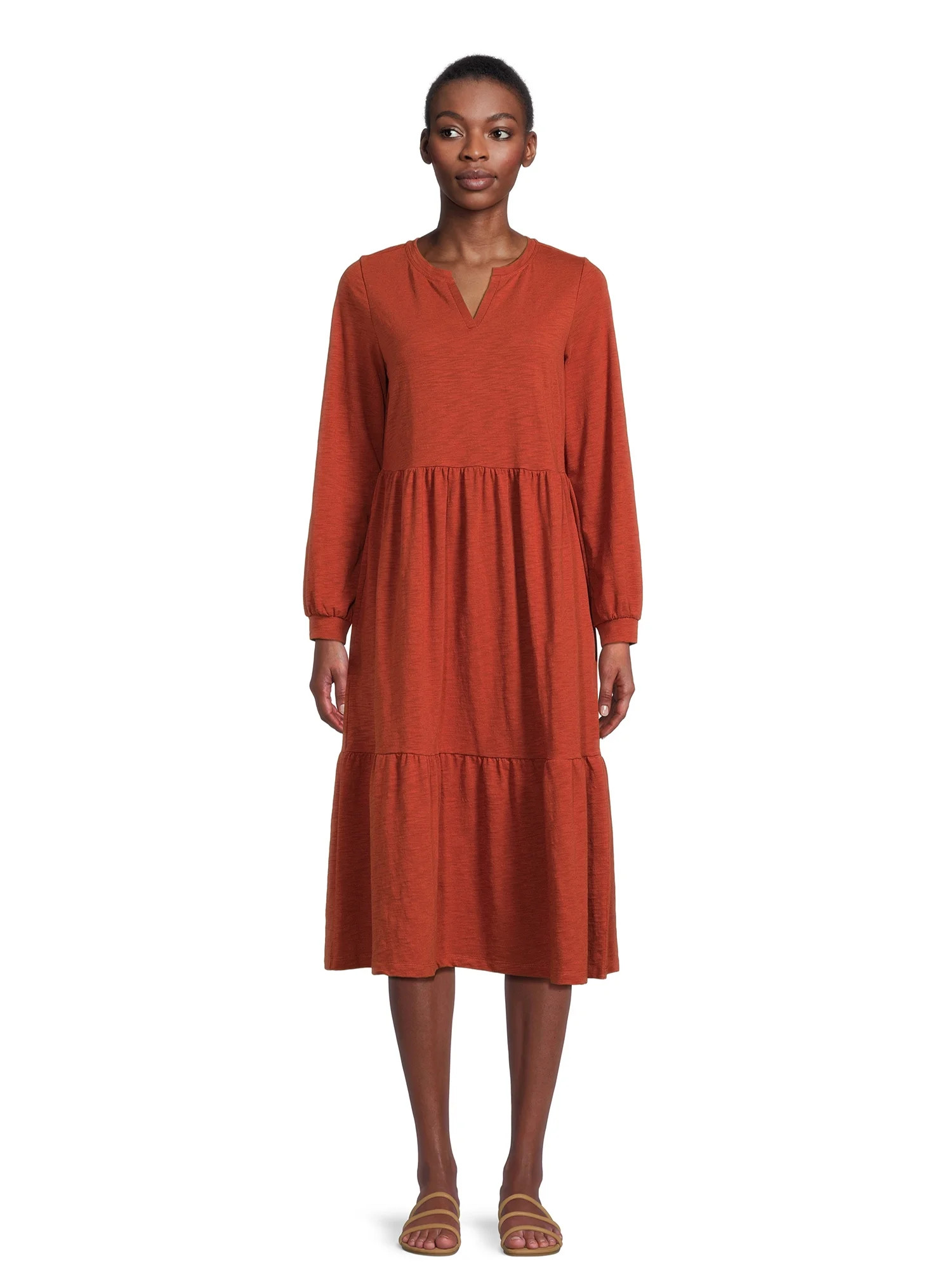 Time and Tru Women's Knit Tiered Midi Dress | Walmart (US)