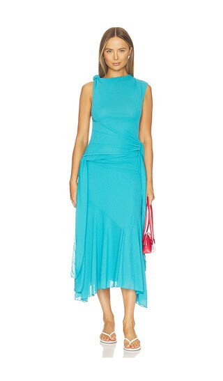Ganni Marl Mesh Draped Knot Detailing Long Dress in Blue. - size 34 | Revolve Clothing (Global)