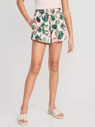 High-Waisted Linen-Blend Matching Printed Shorts for Girls | Old Navy (US)