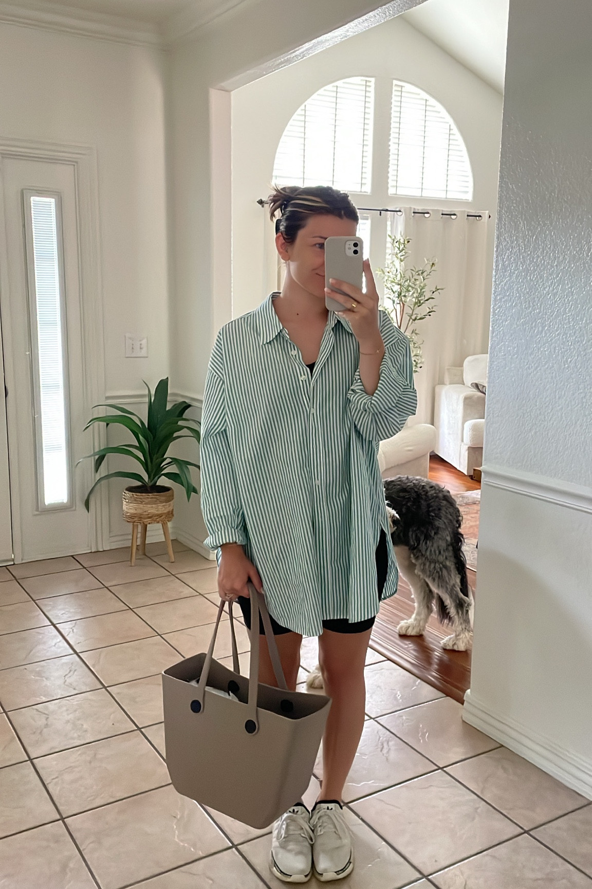 Sahm mom outfit! Off to get my hair done. Comfy casual cute. XL in top, small in bottoms. The biker shorts are maternity, travel outfit.

#LTKItBag #LTKBump #LTKShoeCrush