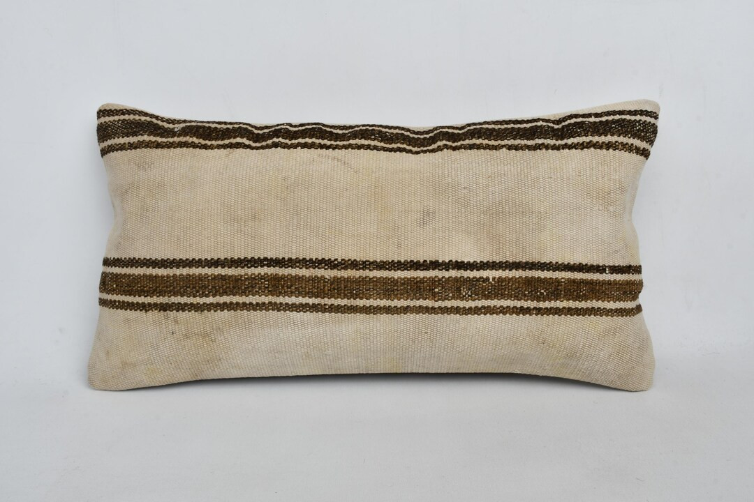 Turkish Kilim Pillow, Ethnical Kilim Rug Pillow, 12x24 Vintage Pillow, Turkish Pillow, Beige Cush... | Etsy (US)